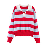 KYLETHOMASW  -  Hot Selling New Striped Knit Polo Shirt Spring V Neck Pullover Top Elegant Casual Style Daily Fashion Knitwear For Women