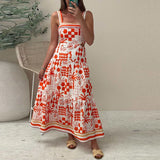 KYLETHOMASW  -  Casual Summer Pattern Print Beach Suspender Dress New Fashion Hollow Waist Bohemian Dress Elegant Women Sleeveless Party Dress