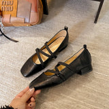 KYLETHOMASW  -  Single Shoe Women's Spring and Autumn New Leather Square Toe Cross Strap Flat Sole Single Shoe Retro Mary Jane Womens Shoes
