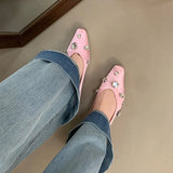 KYLETHOMASW  -  Pink Luxury Fashion Rhinestones Silk Women Flats With Shoes Female Soft Shallow Footwear Crystal Ladies Slip On Flats Shoes