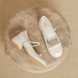 KYLETHOMASW  -  New Designer Round toe bowtie mary janes pumps women thick high heels lolita shoes ankle strap japanned leather talons femmes