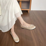KYLETHOMASW  -  Round Toe French Style Satin Female Sandals Shallow Bow Decoration Soft Insole Ladies Flat Shoes Ballet Shoes Femme Single Shoes