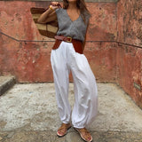 KYLETHOMASW  -  Women Casual Solid High Waist Pleated Balloon Long Pants Women Y2k Baggy Bloomers Solid Color High Waist Loose Fit Capris