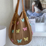 KYLETHOMASW  -  Cute Hollow Out Butterfly Knitting Bag Beach Handbag Tote Bag Beach Bag Large Capacity Bohemian Style Hollow Shoulder Bag Travel