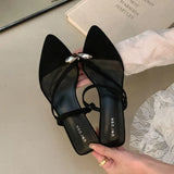 KYLETHOMASW  -  Fashion Metal Women Wedges Slippers Shoes Female Flip flops Footwear Pointed Toe Ladies Heeled Slippers Pumps Slides Shoes