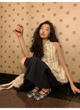 KYLETHOMASW  -  New Chinese Style Vintage Jacquard Stand up Collar Flower Bud Tank Top Women Clothing Summer Striped Slim Sleeveless Women Tops