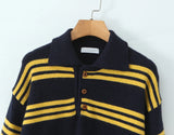 KYLETHOMASW  -  American Retro Lapel Collar Knitted Sweater For Women Long Sleeve Casual Loose Autumn Striped Pullovers