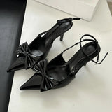 Kylethomasw Bowknot Pointed Toe Ankle Strap High Heeled Women Shoes Sexy Brand Designer Thin High Heel Backless Women Sandals Sweet Pumps