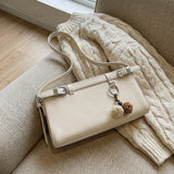 KYLETHOMASW  -  Women's Soft Leather Crossbody Bag Pom Pom Charm Decor Adjustable Strap Minimalist Elegant Commuter Daily Shoulder Bag