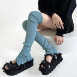 KYLETHOMASW  -  Knitted Lolita Thigh High Socks Long Socks for Women Spicy Girl Autumn/Winter Leg Covers Button Split y2k Pile Socks