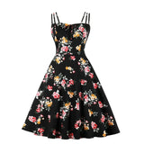 KYLETHOMASW  -  New Vintage Elegant Floral Party Cami A-Line Dress 50s 60s Women Summer Fashion Spaghetti Strap Shirred Back Retro Dresses