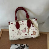 KYLETHOMASW  -  Sweet Cute Red Graffiti Handbag Women Cartoon Bear Bow Print Shoulder Bag Ladies Harajuku Polka Dot Large Capacity Crossbody Bag