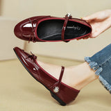 KYLETHOMASW  -  Hook&Loop Flats Mary Janes Women Round Toe Bowtie Ballets Shoes Ladies Red Japanned Leather Loafers Daily Office Mocassines