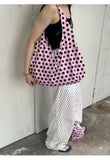 KYLETHOMASW  -  High-capacity Double-sided Dots Heart Handbags Women Sweet Y2k Aesthetic Tote Bags Casual Trendy Shpping Shoulder Underarm Bag