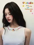 KYLETHOMASW  -  Dress for Women Summer High-end Designed Advanced Simple Casual White Round Neck Vest Colored Embroidered Waist Sleeveless Dress