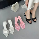 KYLETHOMASW  -  Summer Fashion Butterfly-knot Breathable Holes Mesh Open Toe Woman Slippers Thin High Heels Party Dress Shoes