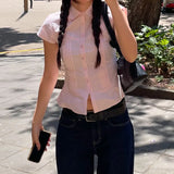 KYLETHOMASW  -  Solid Color Professional Women's Shirt Spring 2025 New V-Neck Pleated Girlish Age-Reducing Base Shirt Short Sleeve T-Shirt