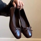 KYLETHOMASW  -  Summer New Woman Casual Square Head Flats Flock Ballerina Church Flats Female Suede Elegant Soft Sole Women Shoes