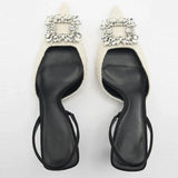 KYLETHOMASW  -  Square Rhinestone Mid Heels Pumps For Woman White Tassel Texture Black Sole Slingbacks Shoes Women Point Head Spike Heel Sandals