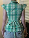 KYLETHOMASW  -  Fashion Y2k Lace Spliced Plaid Prints Women Shirts Shorts Sleeves Retro Chic Design Summer Polo Blouses