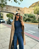 KYLETHOMASW  -  British Minimalist Women's Single Breasted Denim Vest Tank Tops Sleeveless Jacket Women