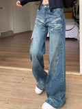 KYLETHOMASW  -  Woman Vintage Flare Jeans Korean Autumn New High Waist Slim Button Denim Pants Y2K Retro Streetwear Loose Lady Wide Leg Trousers