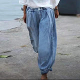 KYLETHOMASW  -  Cotton Vintage High Waist Jeans for Women Bohemian Loose Summer Baggy Jean Lady Casual Loose Blue Beach Denim Pants