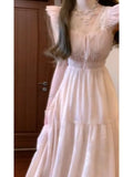 KYLETHOMASW  -  French Court Style Lace Bow Long Dress Women Summer New Sweet Romantic Slim Waist Princess Dress Chic Elegant Outfits New