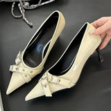 Kylethomasw Elegant Patent Leather Metal Belt Buckle Designer Women Pumps Sexy Pointed Toe Thin High Heels High Quality Mary Jane Mules Shoe