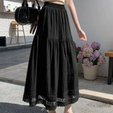 KYLETHOMASW  -  Lace Patchwork Women Skirts A-line Solid Spring Summer Sweet Faldas Mujer Korean Fashion Vintage Chic Long Skirt
