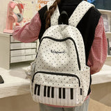 KYLETHOMASW  -  Piano Key Polka Dot Backpack Girls Music Embroidery Large Capacity School Bag Lightweight Nylon Daily Travel Student Rucksack