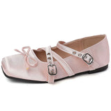 KYLETHOMASW  -  Summer Butterfly-knot Flat Mary Jane Women Comfort Soft Sole Ladies Elegnat Square Toe Dress Ballets Shoes