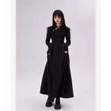 Kylethomasw Black Gothic Women Dress Elegant Vintage Y2K Long Sleeve Casual Party Bottoming Chic New Korean Fashion Harajuku Lady Midi Dress