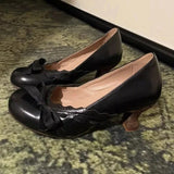 KYLETHOMASW  -  Vintage Chunky Heel Women Pumps Polka Dot Design Bow Detail Round Toe Mary Jane Shoes Comfortable Lightweight Dress Lolita Shoes