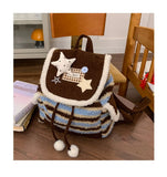 KYLETHOMASW  -  Patchwork Fur Striped Star Mini Backpack Preppy Women Kawaii Fluffy Students Schoolbags Y2k Harajuku Contrast Color Backpacks