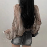 KYLETHOMASW  -  Korean Fashion Women T Shirts Chic Design Gradient Irregular Hollow Out Knitted Top 2024 Summer Loose Long Sleeved Pull