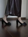 KYLETHOMASW  -  Retro Brown Chunky Heel Women Pumps Fashion Tie Bow Design Square Toe Mary Jane Shoes Spring Comfort Banquet Women's Shoes