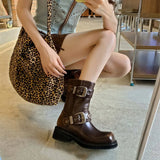 KYLETHOMASW  -  Autumn Winter Metal Belt Buckle Women Motorcycle Boots Fashion Rivet Patent Leather Platform Wedge High heels Chunky Boots Shoes