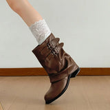 KYLETHOMASW  -  Cowgirl Boots 2025 Autumn Vintage Western Thick Heels Women Boots Fashion Belt Buckle Slip On Mordern Short Boots Mujer