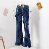 Kylethomasw Street hollow cross straight flared jeans INS fashion wide-leg women's casual denim trousers free shipping