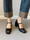 KYLETHOMASW  -  Womens Shoes Coarse Heel Leather Shoes Women's High Heel Mary Jane Shoes Shallow Commuter Shoe Women Heels