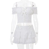 KYLETHOMASW  -  Sexy Set Women's Summer Bow Off Shoulder Short-sleeved Top A-line Short Skirt Two-piece Set Fashion Female Clothes
