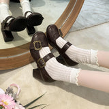 KYLETHOMASW  -  New Spring Thick Heel Women Mary Jane Shoes Fashion Metal Buckle Strap Shoes Ladies Vintage Dress Leather Pumps