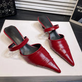 KYLETHOMASW  -  Brand Slippers Women Pointed Toe Slides Women Low Heel Mules Thin Heel Slippers Outdoor Flip Flops  Pleated Shoes Female Sandals