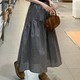 KYLETHOMASW  -  Pleated Skirts for Women Plaid Spring Summer A-line Elegant Vintage Long Skirt Korean Fashion Versatile Sweet Faldas Mujer
