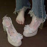 KYLETHOMASW  -  Silver Stunning Block Heels Mary Jane Shoes