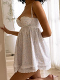 KYLETHOMASW  -  Babydoll design straps adjustable dress women eyelet lace underwire cups summer dress floral print ladies dress