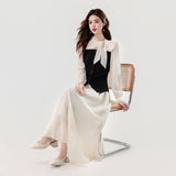 KYLETHOMASW  -  Spring French Elegant Fashion 2 Piece Set Women Bowknot Belted Long Sleeves Top + Slim Long Skirt Casual High-street Outfit 2026