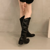 KYLETHOMASW  -  Autumn Winter Vintage Woman Knight Knee High Boots Shoes Ladies Concise Slip On Western Cowboy Botas
