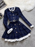 KYLETHOMASW  -  Autumn and winter clothing,  black suit, short skirt, spring waist cinching, new  waist cinching, long sleeved patchwork dress,